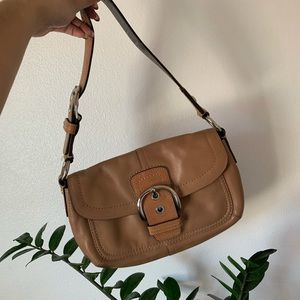 Vintage tan coach shoulder flap bag
